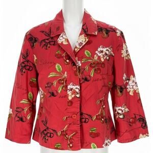 Nancy Bolen Blazer Women Size 8 Petite Red Floral City Girl Cotton Blend Y2K